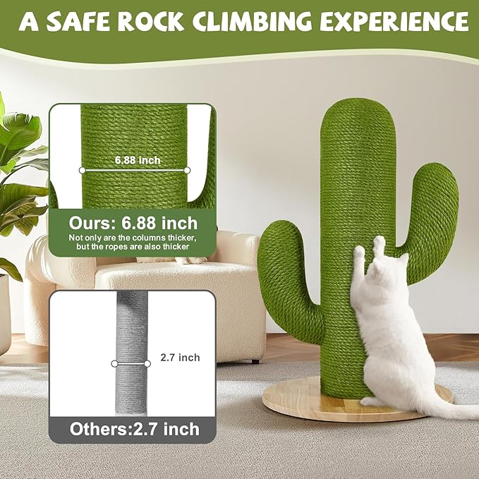 Cat Scratching Post with Solid Wood Base,39.37" Hx17.71 Lx17.71 W Tall Scratching Posts for Indoor Cats Adults,Cactus Thick Columns,Durable Lambswool and Jute,Large Scratcher Post (Large)