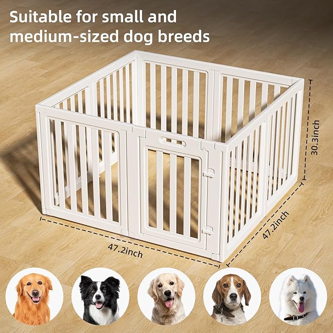 Clear Dog Play Pen,Pet Playpen with Door,Easy to Clean and Install Puppy pens for Both Indoor and Outdoor use (White, 30.3" Height, 10PCS)