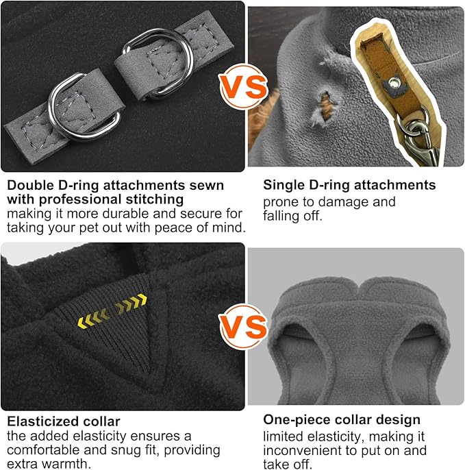 BEAUTYZOO Dog Fleece Vest Sweater Winter Jacket for Small and Medium Large Dogs with D-Ring Leash Cold Weather Coat Hoodie for XS S M Dogs Boy or Girls, Black XL