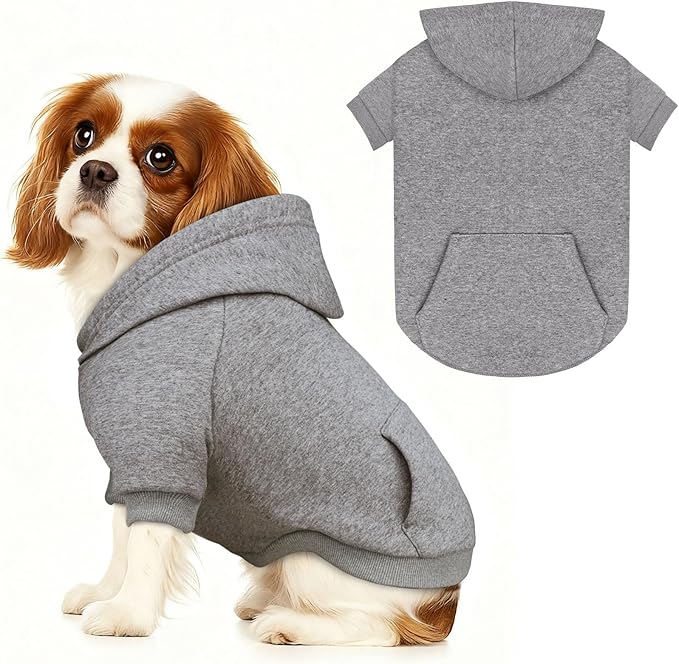 Dog Sweaters,Dog Hoodie,Cozy Fleece Interior Sweatshirt with Hood & Pocket,Leash Hole,Pet Clothes Sweater for Small,Medium,and Large Dogs,Grey&M