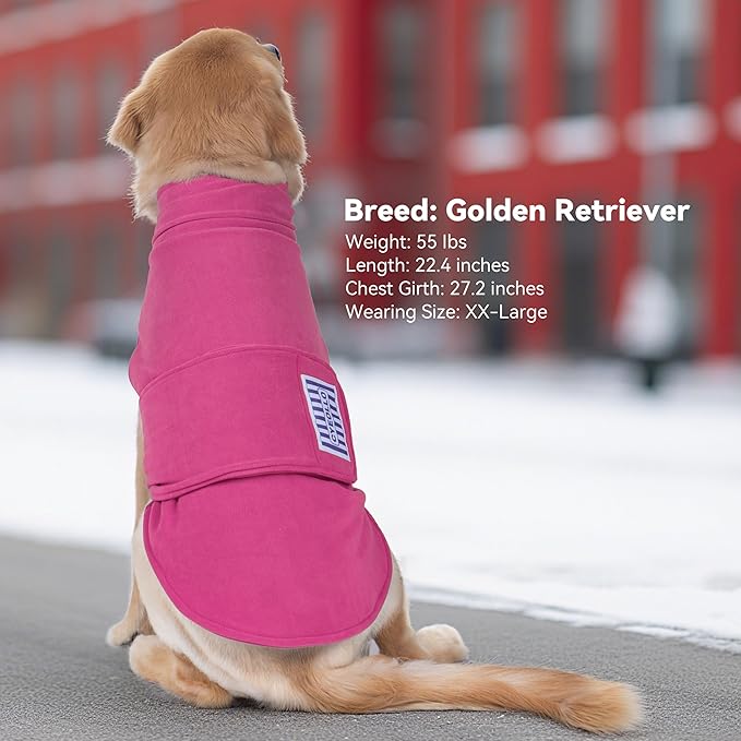 cyeollo XXL Dog Sweater, Fleece Doggy Sweaters Stretchy Turtleneck Doggie Sweatshirt Soft Warm Winter Coat Fall Autumn Pet Clothes for Large Dogs Girl, Pink 2XL