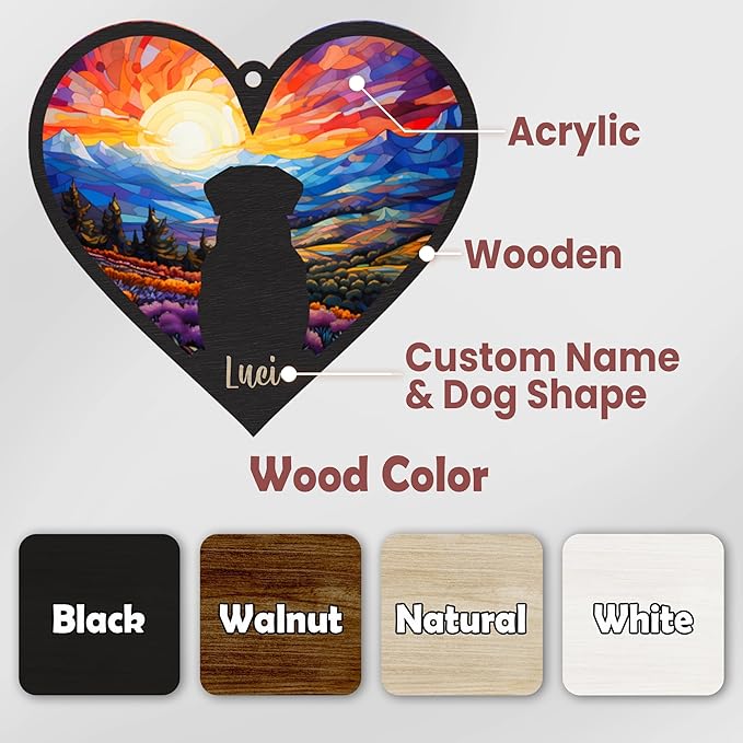 Personalized Dog Memorial Suncatcher, Heart Shape Custom Name Sympathy Ornament Window Car Hanging, Loss of Pet Death, in Loving Memory Gift, Dog Ornaments by Breed for Pet Lovers