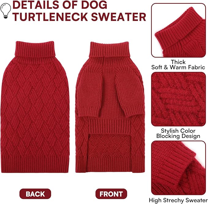 KOESON Small Dog Sweater Female and Male, Pullover Dog Sweater with Sleeves, Easy On Christmas Sweaters for Dachshund, Chihuahua, Pug, Yorkie, Warm Knitted Winter Apparel for Small Dogs, Red, S