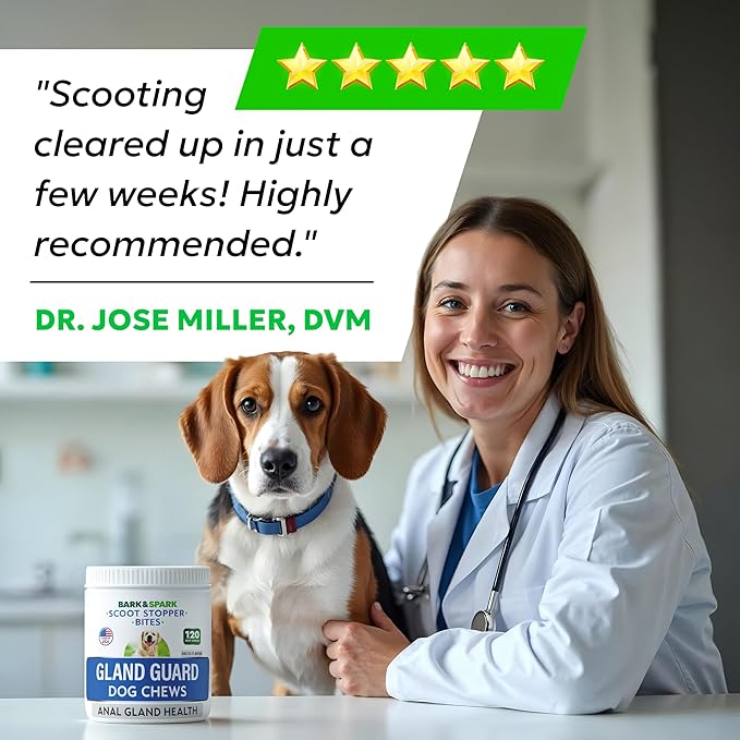 BARK&Spark Dog Anal Gland Treatment Chews - AnalGland Support Supplement - Stop Scoot & Reduce Odor with Prebiotics & Digestive Enzymes - Bacon Flavor, 120 Treats