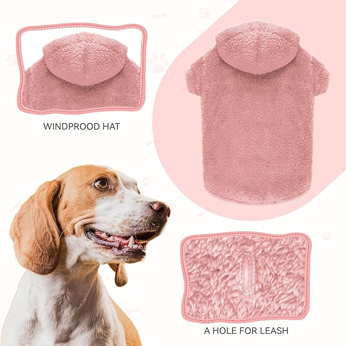 Fuzzy Dog Hoodie Dog Sweaters for Small Dogs Soft Double-Sided Plush Fleece Pet Sweater Clothes Coats Pet Hoodie Sherpa Hooded Sweatshirt(Pink-XS)