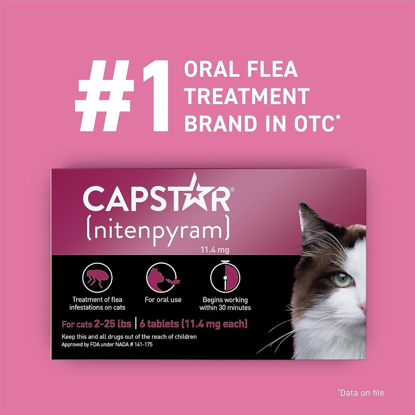 Capstar (nitenpyram) Cat Flea Treatment, Fast-Acting Oral Flea Treatment for Cats 2-25 lbs, Vet-Recommended Medication Tablets Start Killing in 30 Minutes, 6 Doses