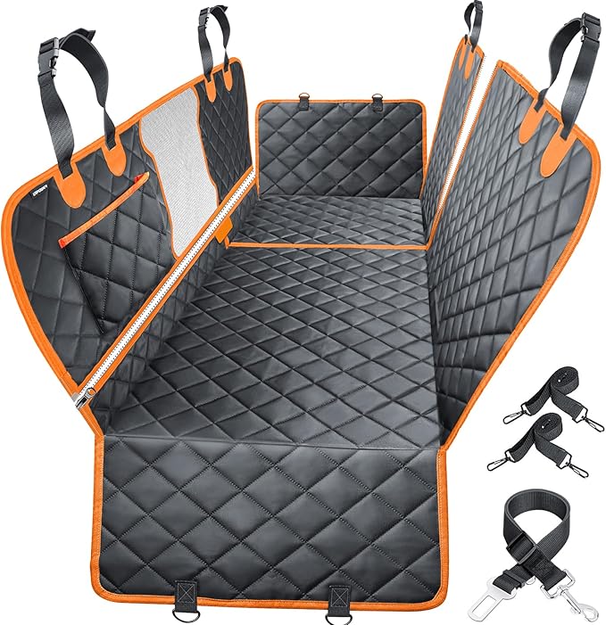 URPOWER 6-in-1 Dog Car Seat Cover for Back Seat, Waterproof Dog Car Hammock with Mesh Window, Non-Slip Pet Backseat Protector for Cars, Trucks and SUVs