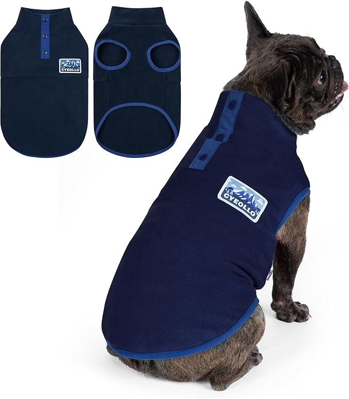 cyeollo Fleece Dog Sweater, Turtleneck Stretchy Sweatshirt Pullover Fleece Jacket Warm Winter Fall Dog Clothes for Medium Dogs Boy Pet Apparel, Navy Blue XL