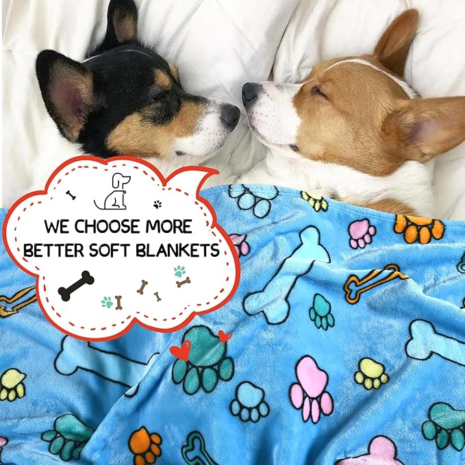 Rezutan Soft Fuzzy Dog Blankets, 1 Pack 3 for Large, Medium, Cat Pet- Comfort Flannel, Reversible Print Suitable for Dog Kennels & Beds, Sofas, Furniture, Gifts Puppy Essentials, 41 x 31 inch, Blue