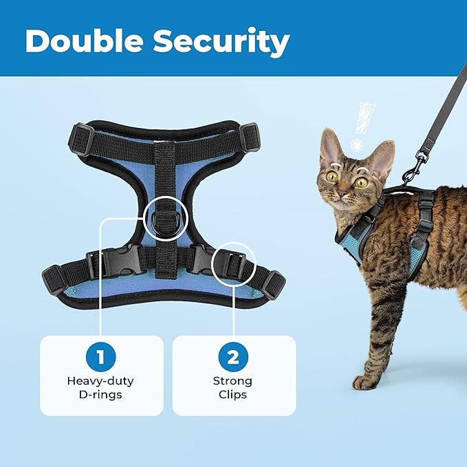 Voyager Escape Proof Cat Harness and Leash Set with Reflective Stitching, Neoprene Handle 5ft - Supports Small, Medium and Large Cats, Kittens for Walking by Best Pet Supplies - BT-Baby Blue, XXXS