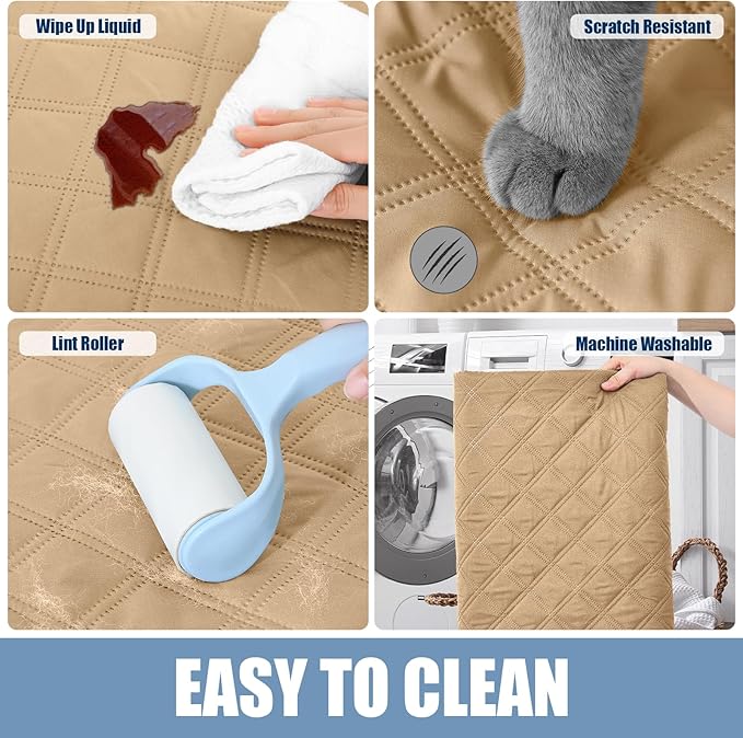 Smiry Waterproof Dog Bed Cover Pet Blanket, Soft Washable Dog Blanket for Furniture Bed Couch Sofa Reversible, Checkered (30"x53", Camel/Beige)