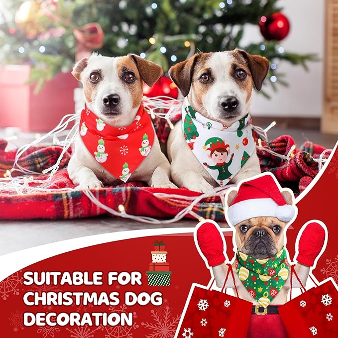 Abbylike 100 Pieces Christmas Dog Bandanas Bulk Xmas Bandanas for Dogs Triangle Kerchief Set Bibs Scarf with Christmas Patterns for Pets Costume Accessories Decoration