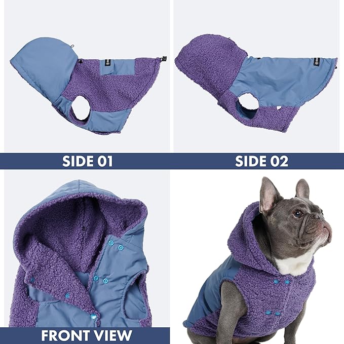 Spark Paws Reversible Dog Sweater, Sherpa Jacket Vest with Warm Fleece Lining, Warm Coat for Winter, Suitable for Small Medium, Large, XL XXL Dogs - Purple and Navy Blue - L