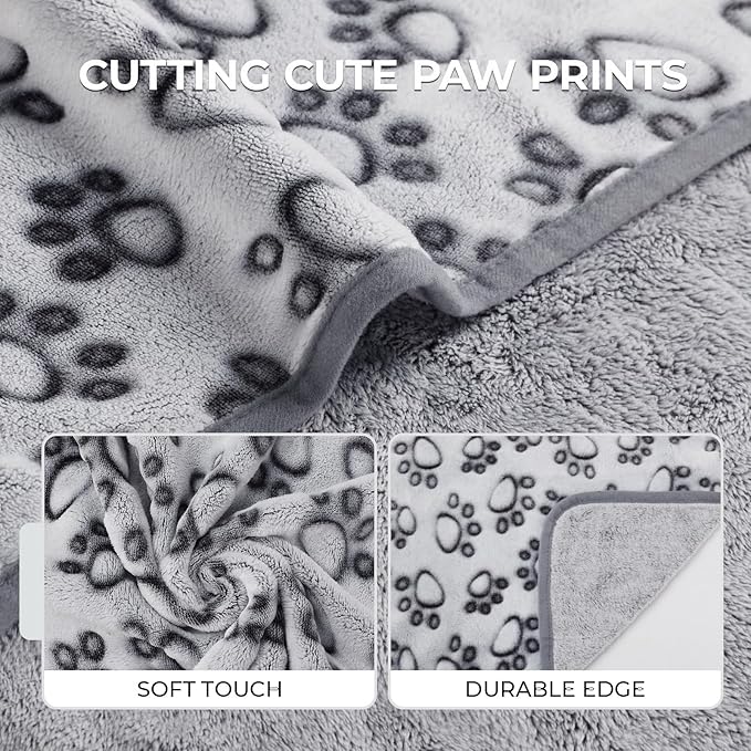 Luciphia Premium Soft Dog Blanket for Small Medium Large Dogs Washable 300GSM Fluffy Warm Fleece Puppy Cat Paw Print Pet Flannel Pcs2 Grey Paw XL(57"x40")