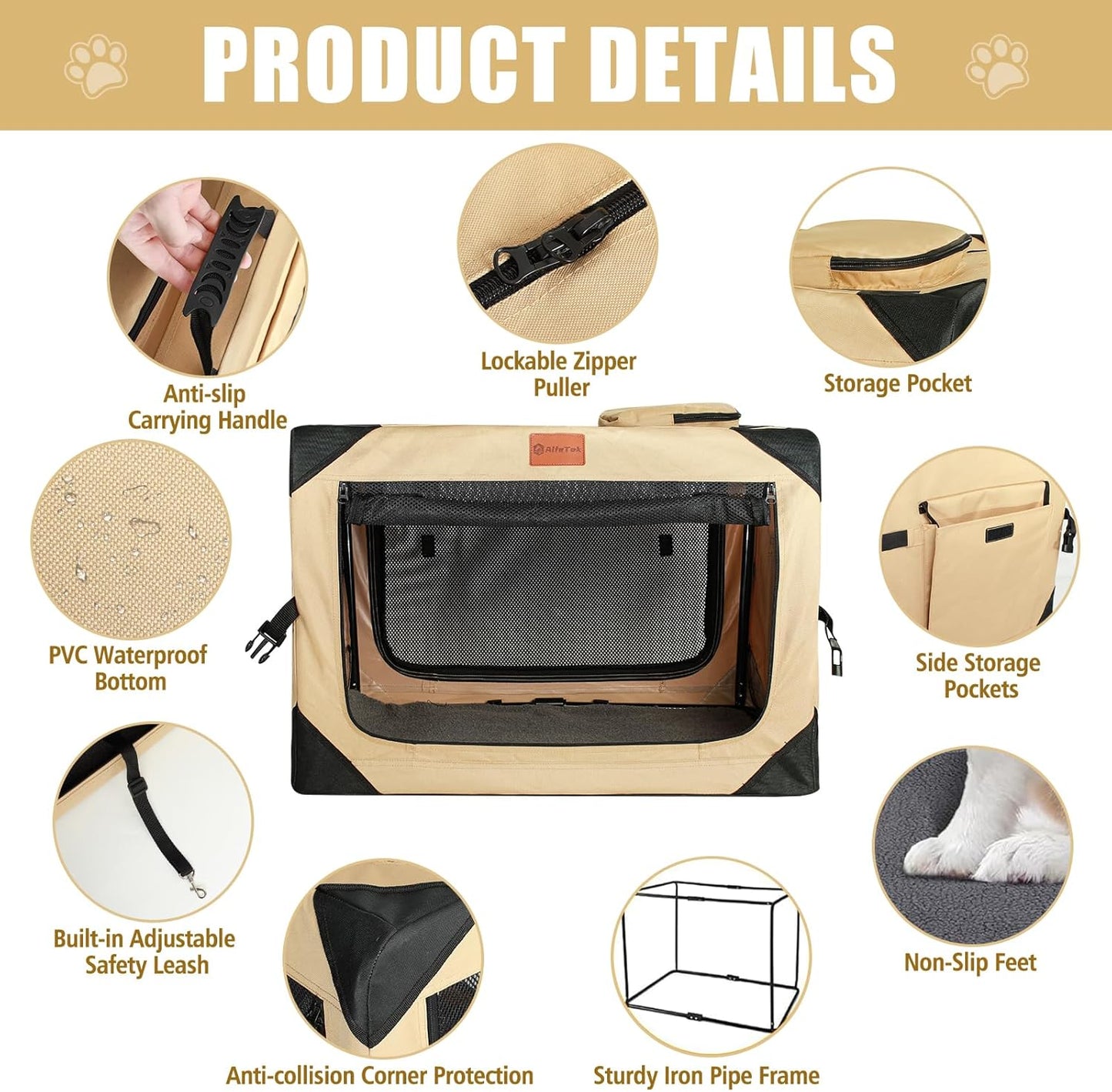 Collapsible & Foldable Travel Dog Crate - Soft, Portable for Medium Dogs, 30 x 21 x 21 Inch