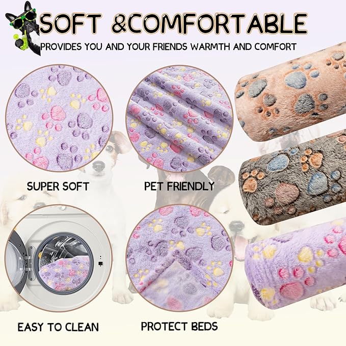 Rezutan 1 Pack 3 Blankets for Dogs, Dog Blanket for Medium Pet Cat, Premium Soft Fluffy Suitable for Dog Kennels & Beds, Gifts Puppy Blanket Essentials, 30x20inch, Tan/Purple/Brown