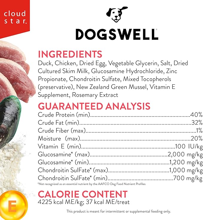 DOGSWELL Hip & Joint Dog Treats 100% Meaty, Grain Free, Glucosamine Chondroitin & Omega 3, Duck Soft Strips 10 oz