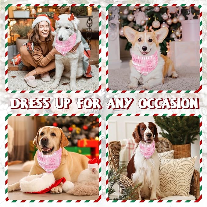 Personalized Dog Bandanas Custom Neckwear Name Button Anti-loosening Dog Scarf Triangle Bibs Kerchief Pet Costume Accessories for Small Medium Large Dogs Cats Pets Birthday-Pink