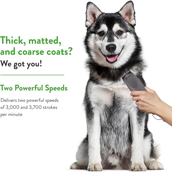 Wahl Pro Animal KM10+ Corded Clipper - New #10 Prime Series Blade, LOCKGUARD Patent Pending Technology & Textured Housing Design - Clippers for Cats, Dogs & Horses - Lightweight - 2-Speeds - Purple