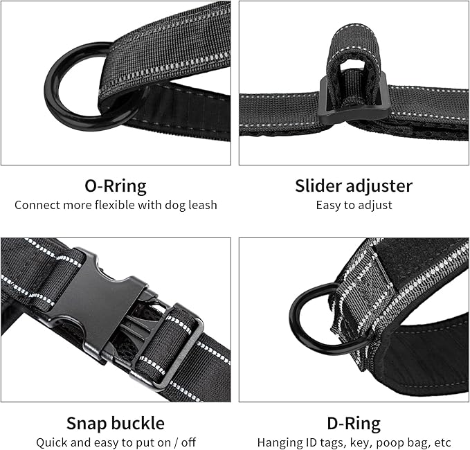 Annchwool No Pull Dog Harness with Soft Padded Handle-Reflective Strip Escape Proof and Quick Fit to Adjust Dog Harness-Easy for Training Walking for Small & Medium and Large Dogs(Black,XS,1 In Width)