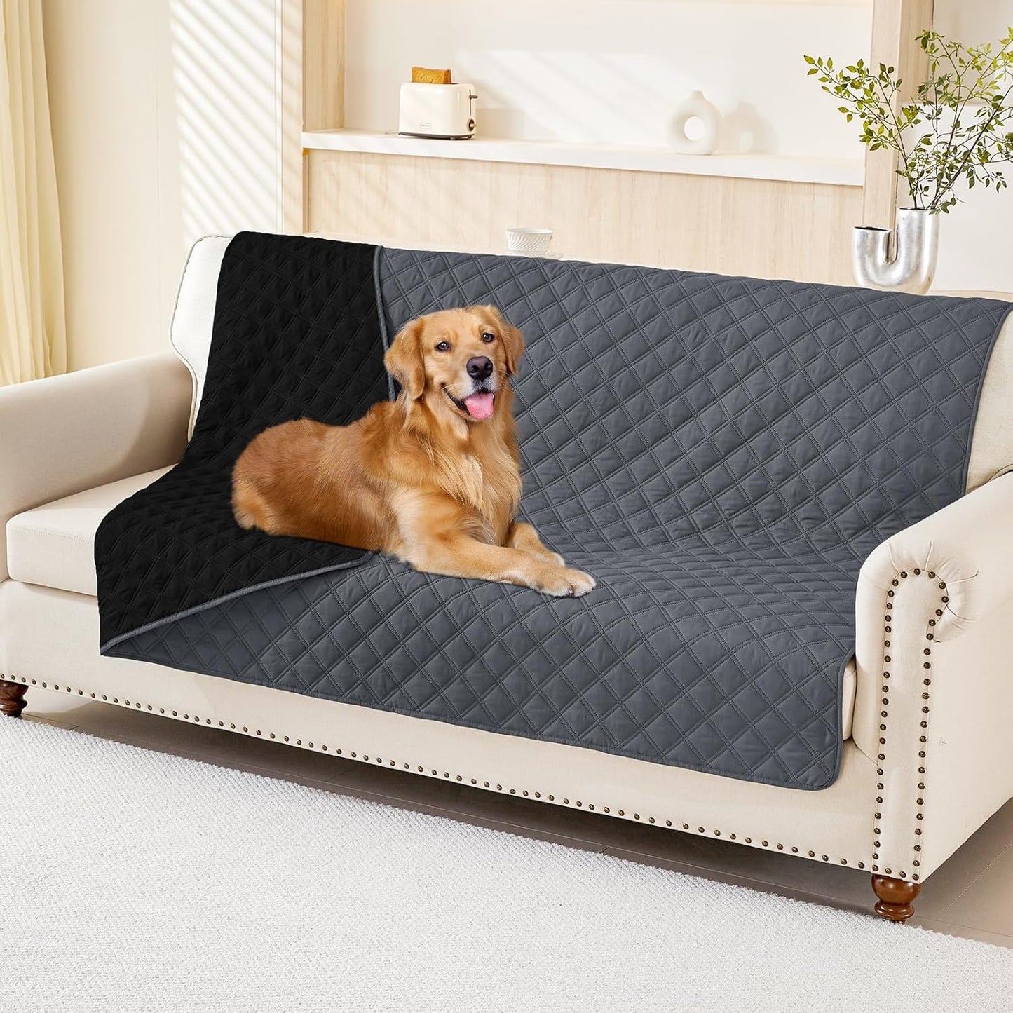 Smiry Waterproof Dog Bed Cover Pet Blanket, Soft Washable Dog Blanket for Furniture Bed Couch Sofa Reversible, Checkered (68"x82", Dark Grey/Black)