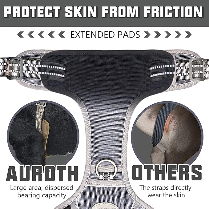 Auroth Tactical Dog Harness for Small Medium Dogs No Pull Adjustable Pet Harness Reflective K9 Working Training Easy Control Pet Vest Military Service Dog Harnesses Grey M