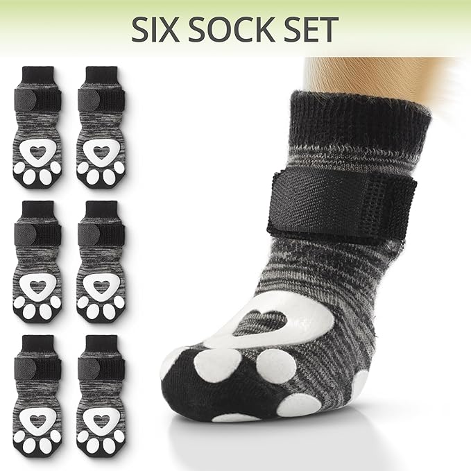 Non-Slip Dog Socks for Hardwood Floors - 6-Pack | Anti-Slip Toes to Prevent Licking Paws, Add Grip, and Provide Paw Protection | for All Ages and Senior Dogs - Small
