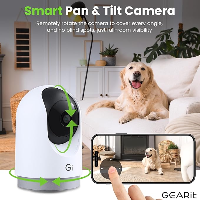 GEARit Smart Camera - Wireless Indoor Security Camera with Audio/Video for Home - Pet/Indoor Security - Ideal Home Monitoring, House Cameras, Dog Camera, No Subscription Needed