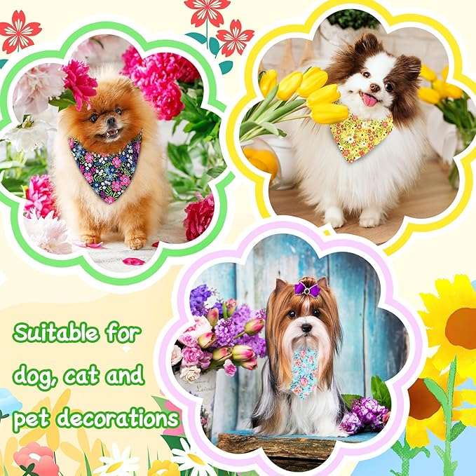 30 Pcs Spring Summer Dog Bandanas Bulk Floral Pet Scarves Bibs Adjustable Puppy Bandanas Girl Washable Flower Puppy Grooming Bandana for Small Medium Large Breed Dog Cat Pet Grooming Accessories