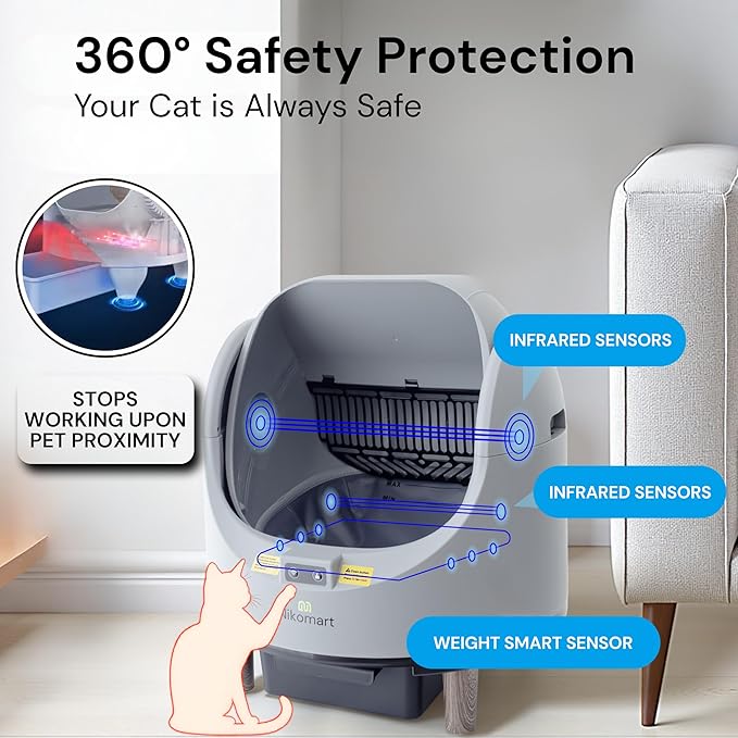 Open-Top Self Cleaning Litter Box, 68L Large Capacity for Multi Cats - Automatic Litter Box New Gray Design with App Control & Fragrance Dispenser for a Fresh Home