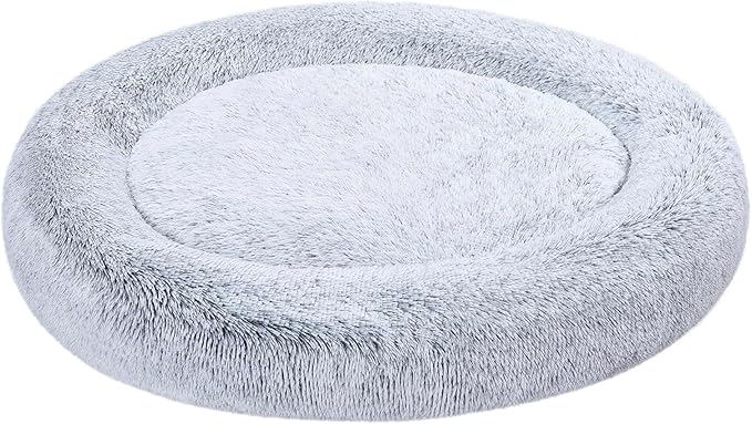 Amazon Basics Donut Pet Bolster Faux Fur Bed for Dog, Grey, 45" x 45"