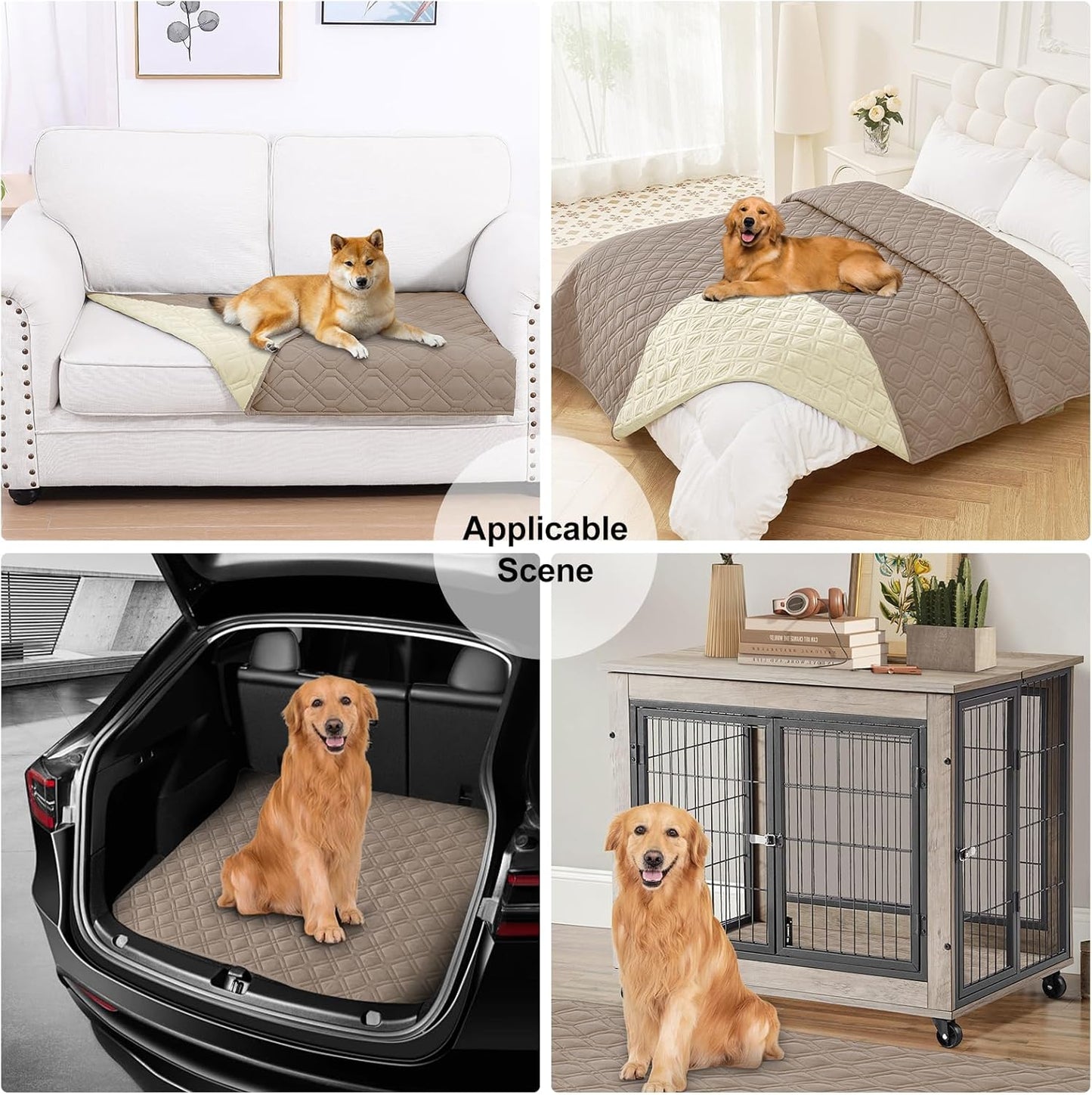 Smiry Waterproof Dog Blanket, 52x82 Inch Soft Pet Bed Cover Reversible, Washable Sofa Couch Furniture Protector for Small Medium Large Dog Puppy Cat, Geometric, Taupe/Beige