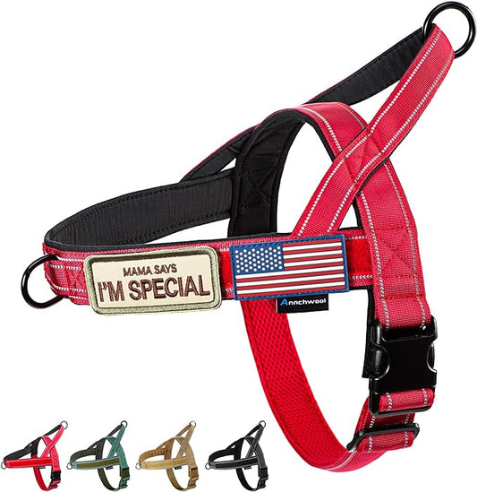 Annchwool No Pull Dog Harness with Soft Padded Handle,Reflective Strip Escape Proof and Quick Fit to Adjust Dog Harness,Easy for Training Walking for Small & Medium and Large Dogs(Red,S)