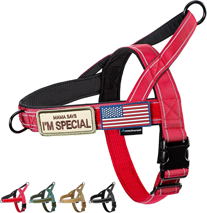 Annchwool No Pull Dog Harness with Soft Padded Handle-Reflective Strip Escape Proof and Quick Fit to Adjust Dog Harness-Easy for Training Walking for Small & Medium and Large Dogs(Red,XS,1 in Width)
