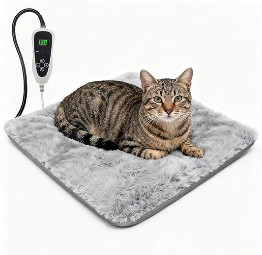 Cat Heating Pad 18x18 in with Smart Thermostat Switch and Power Line Protection Tube,Obtained MET and UL Dual Certification,Waterproof Pet Heating Pad for Cats, with Long Velvet Cloth Cover
