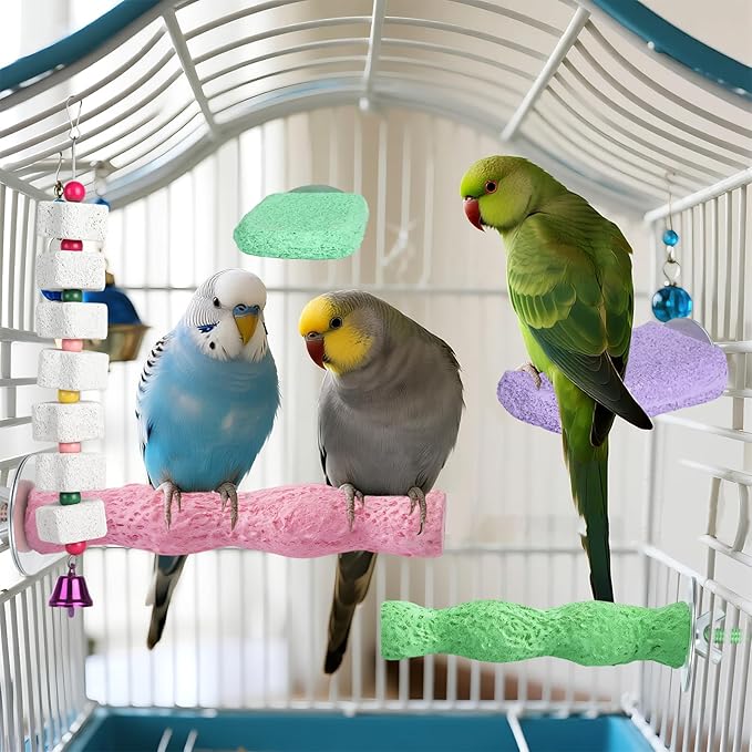 5 Pcs Bird Beak Grinding Stone and Bird Chewing Toy,Parrot Beak Grinding Calcium Stone with Bells,Cage Toys for Budgies,Parakeets,Cockatiels