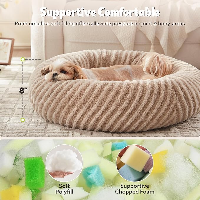 MIXJOY Donut Dog Bed for Small Dogs, Washable Dog Bed with Removable Cover, Small Cat Beds for Indoor Cats, Calming Soft Round Pet Beds with Anti Slip Bottom, Cute Puppy Beds, 23"x23"x8", Beige