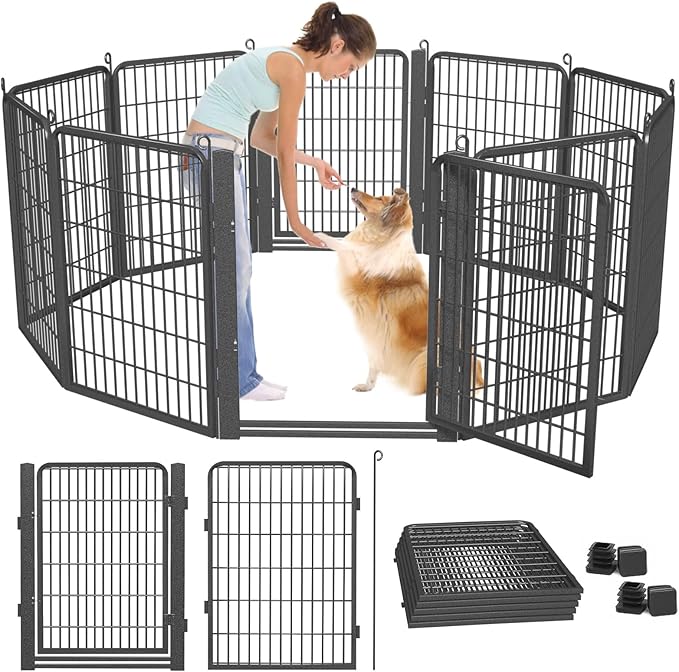 Dog Playpen with Low Threshold Gate, 40 inch 10 Panels Dog Fence, Heavy Duty Metal Exercise Large Dog Pen, Rust-Resistant Outdoor Pet Fence for Yard RV Camping