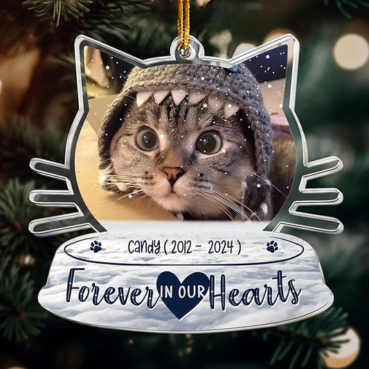 Pavo Acrylic Ornament, Forever in My Heart - Personalized Pet Memorial Photo Ornament, Custom Pet Memorial Keepsake, Perfect Christmas Memorial Gift for Pet Lovers, Dog Mom, Cat Mom (Loss of Cat)