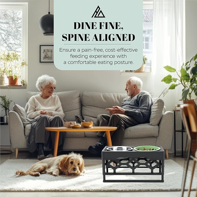 AVERYDAY Small Slow Feeder Dog Bowls Elevated, 4 Height Adjustable Raised Dog Bowl Stand with Stainless Steel Food and Water Bowl, Tall Dogs Feeding Station with Anti-Slip for Small Medium Breeds Dogs