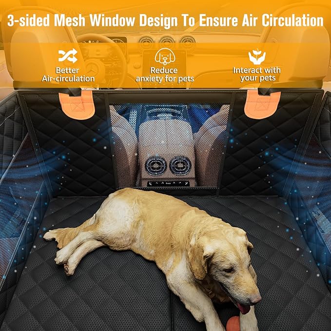 PETICON Large Dog Car Seat, Back Seat Extender for Dogs with 3 Mesh Windows, Waterproof Medium Carseat for Dogs with Hard Bottom, Pet Seat Cover for Cars, Trucks and SUVs (Black)