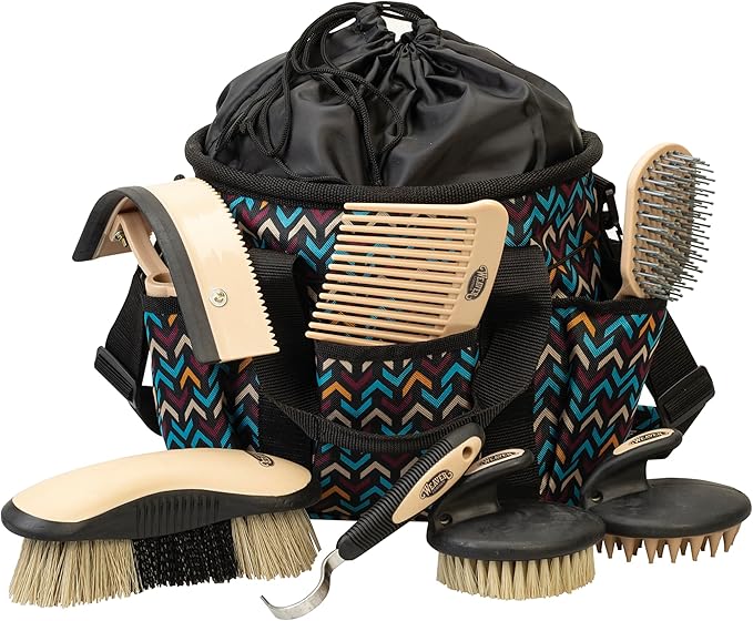 Weaver Leather Horse Grooming Kit, 7-piece Horse Brush Set with Organizer Tote Bag, Equine Care, Horse Tack Room Equipment, Grooming Horse Supplies