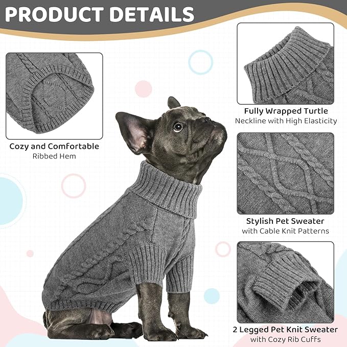 Queenmore Dog Sweater Large Size,Warm Dog Sweaters for Big Dogs,Chunky Knitted Doggy Sweater for Extra Large Dogs Boy Girl, Big Doggie Turtleneck Winter Outfit (Slate Grey,2XL)