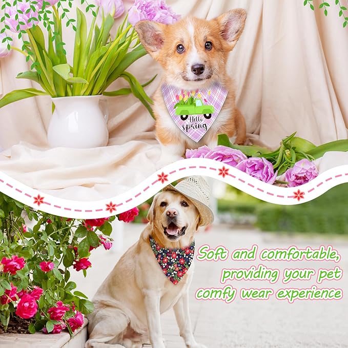 60 Pcs Spring Summer Dog Bandanas Bulk Adjustable Floral Puppy Scarves Pet Bandana Washable Flower Puppy Grooming Bandana for Small Medium Large Breed Dog Cat Pet Grooming Accessories