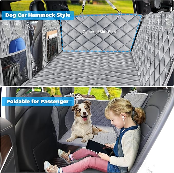 URPOWER Back Seat Extender for Dogs - Hard Bottom Dog Car Seat Cover Holds 400 lbs, Waterproof Dog Hammock Dogs Bed for Cars, SUVs & Small Trucks, Pet Backseat Protector with Mesh Window & Large Space