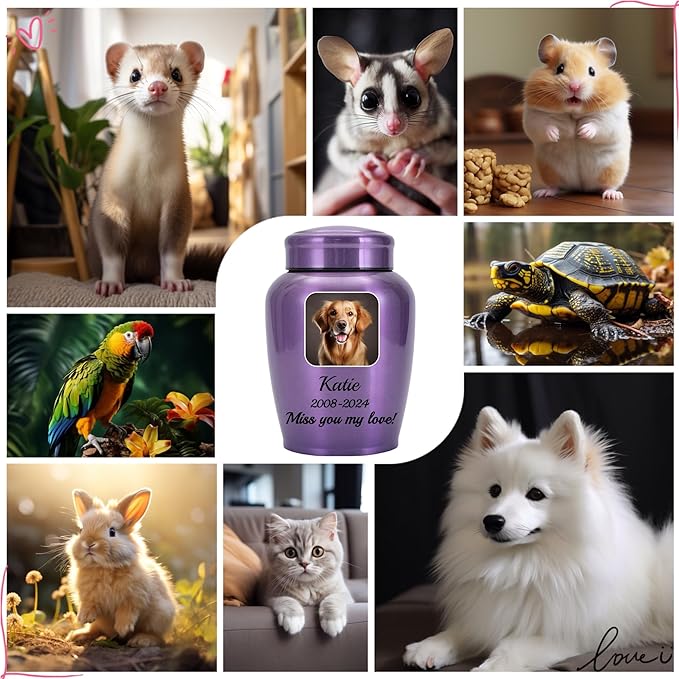 Personalized Cremation Urns for Pet Ashes, Custom Pet Name and Photo for Memorials Urns, 8.6 Inches Large Pet Urns for Dogs and Cats Ashes (Round)