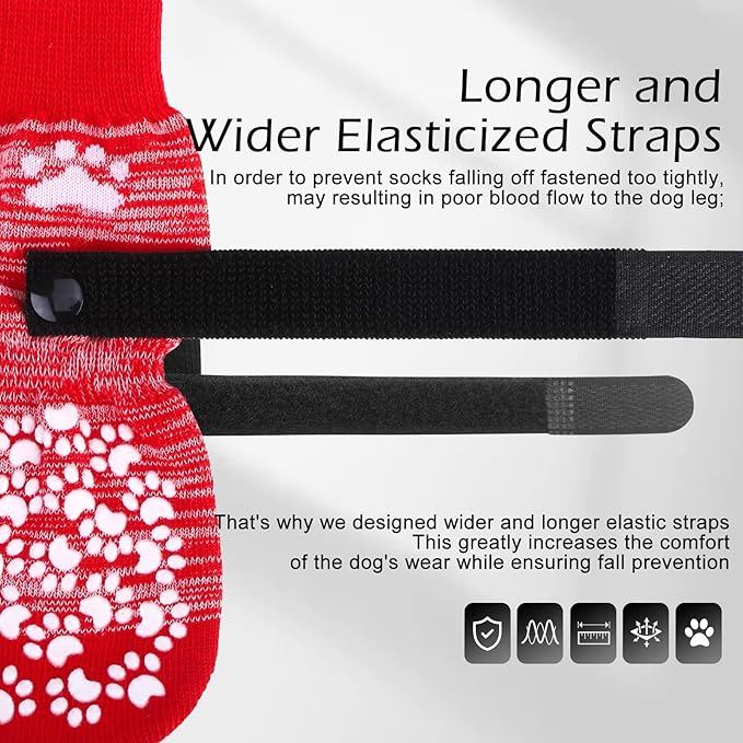 EXPAWLORER Anti Slip Dog Socks to Prevent Licking Paws, Dog Shoes for Hot Pavement, Dog Booties for Small Medium Large Senior Dogs, Traction Control Boots & Paw Protectors for Hardwood Floors-Red
