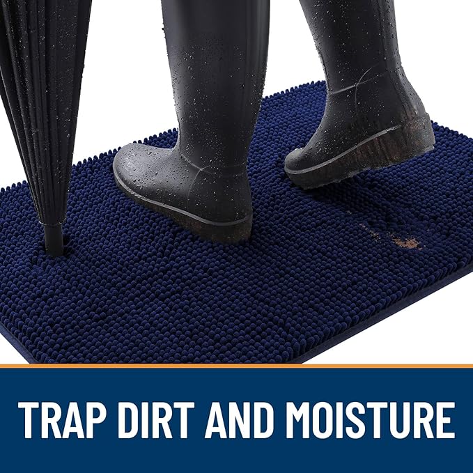 OLANLY Dog Door Mat Set 4-Piece 36x24, Absorbs Moisture and Dirt, Absorbent Non-Slip Washable Doormat, Quick Dry Chenille Mud Mat for Dogs, Entry Indoor Entryway Carpet for Inside Floor, Navy Blue