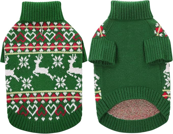 Queenmore Dog Christmas Sweater,Turtleneck Knitted Pullover Xmas Dog Clothes Sweatshirt,Pet Christmas Outfit, Warm Doggy Sweaters for Small Dogs Boy Girl L
