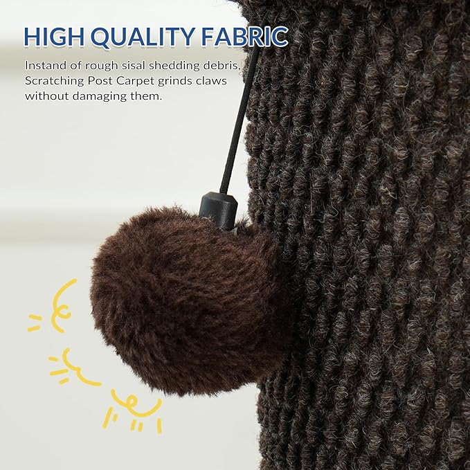 Cat Craft Cat Scratching Post Large Reticulate Carpet Scratching Post for Indoor Cats, Tall Cat Scratch Post, Carpet Cat Scratcher with Replaceable Toys, Sturdy Base, Large, Brown